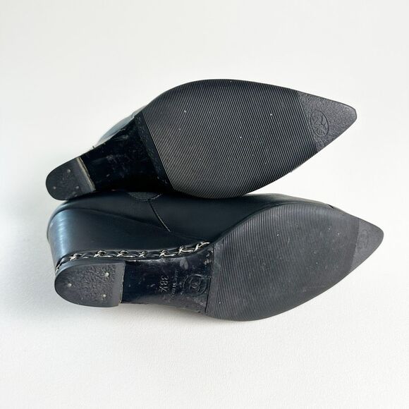 CHANEL Black Chain Wedge Heel Chelsea Boots Size 38.5 CC Logo Booties Leather - Picture 8 of 13